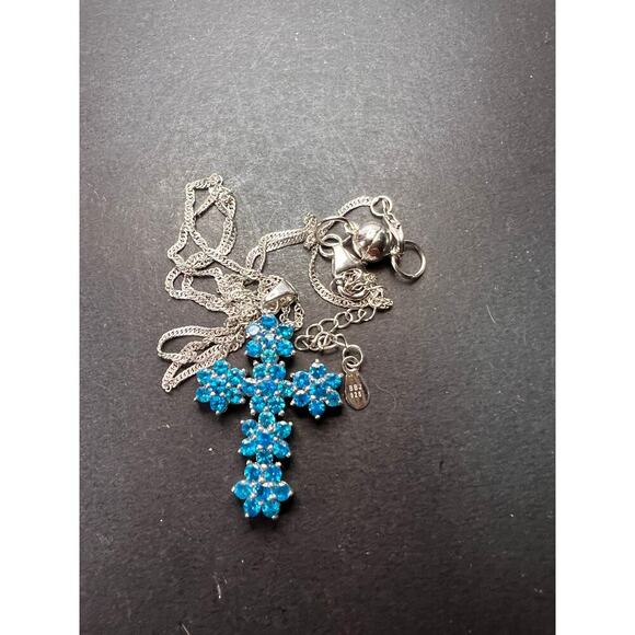 Neon Apatite Rhodium Over 925 Cross Pendant With Chain - Picture 5 of 11